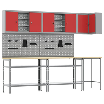 vidaXL Work Cabinet Set with Shelf with Storage 10 pcs Red and Grey 1