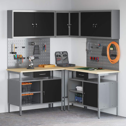 vidaXL Work Cabinet Set with Drawer with Shelf 10 pcs Black and Grey 1