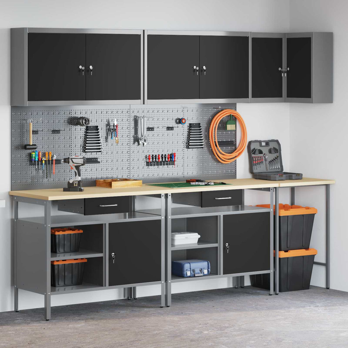vidaXL Work Cabinet Set with Drawer with Shelf 10 pcs Black and Grey 5