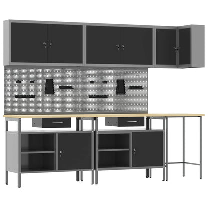 vidaXL Work Cabinet Set with Drawer with Shelf 10 pcs Black and Grey 2