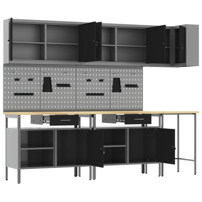 vidaXL Work Cabinet Set with Drawer with Shelf 10 pcs Black and Grey 6
