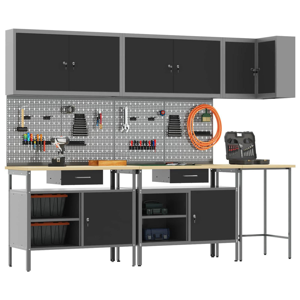 vidaXL Work Cabinet Set with Drawer with Shelf 10 pcs Black and Grey 4