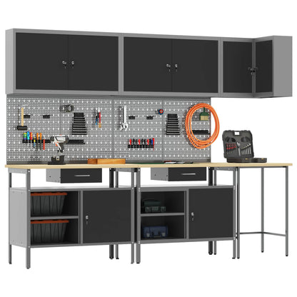 vidaXL Work Cabinet Set with Drawer with Shelf 10 pcs Black and Grey 4