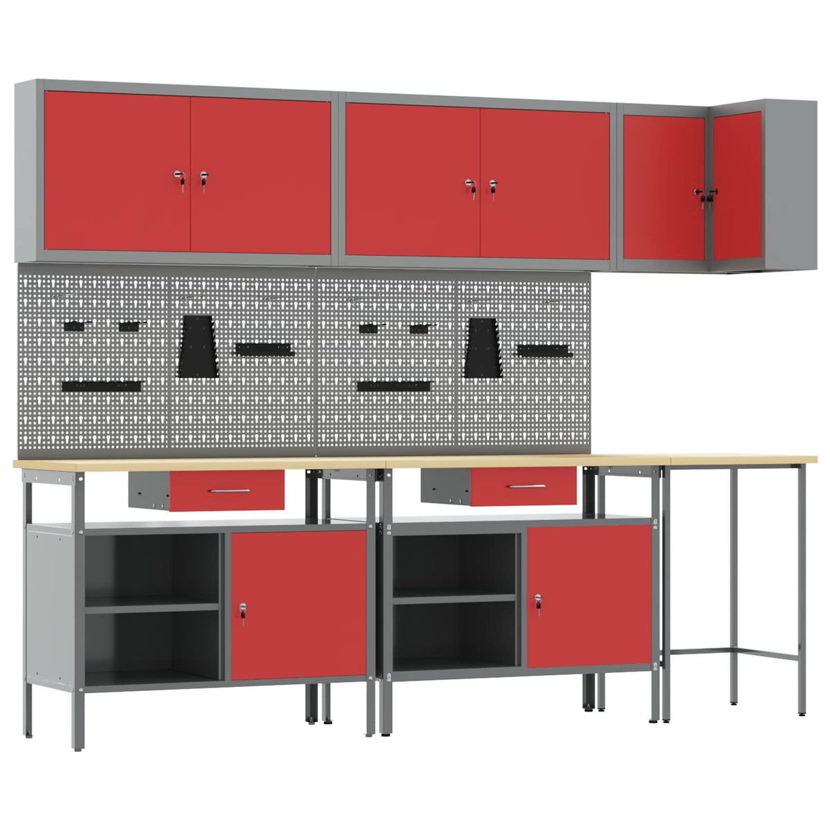 vidaXL Work Cabinet Set with Drawer with Shelf 10 pcs Red and Grey 1