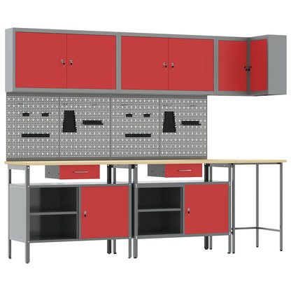 vidaXL Work Cabinet Set with Drawer with Shelf 10 pcs Red and Grey 1