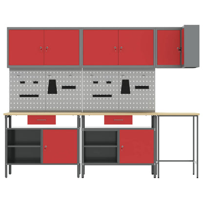 vidaXL Work Cabinet Set with Drawer with Shelf 10 pcs Red and Grey 3