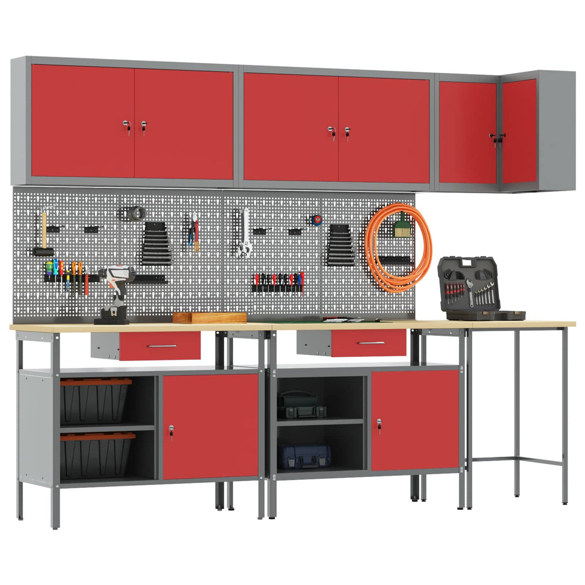 vidaXL Work Cabinet Set with Drawer with Shelf 10 pcs Red and Grey 2