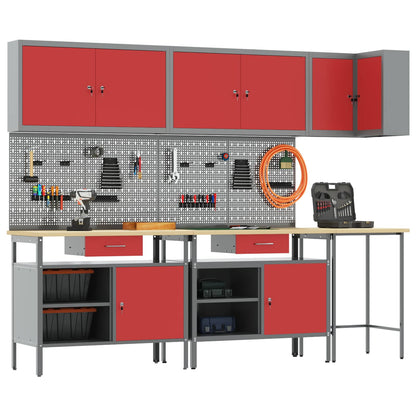 vidaXL Work Cabinet Set with Drawer with Shelf 10 pcs Red and Grey 2