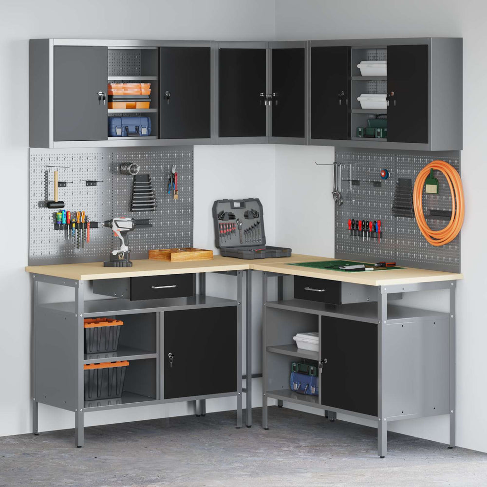 vidaXL Work Cabinet Set with Drawer with Shelf 10 pcs Black and Grey