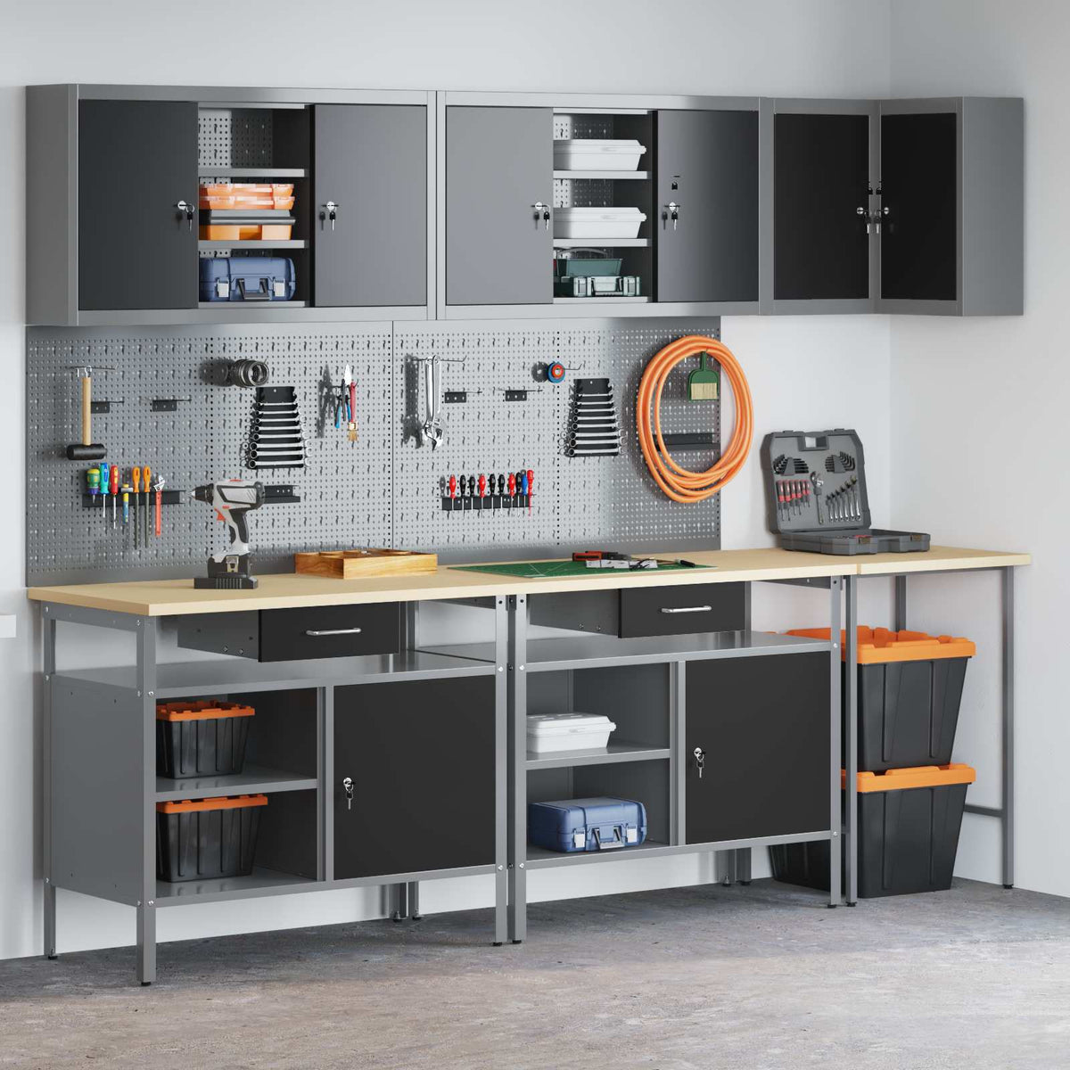 vidaXL Work Cabinet Set with Drawer with Shelf 10 pcs Black and Grey 5
