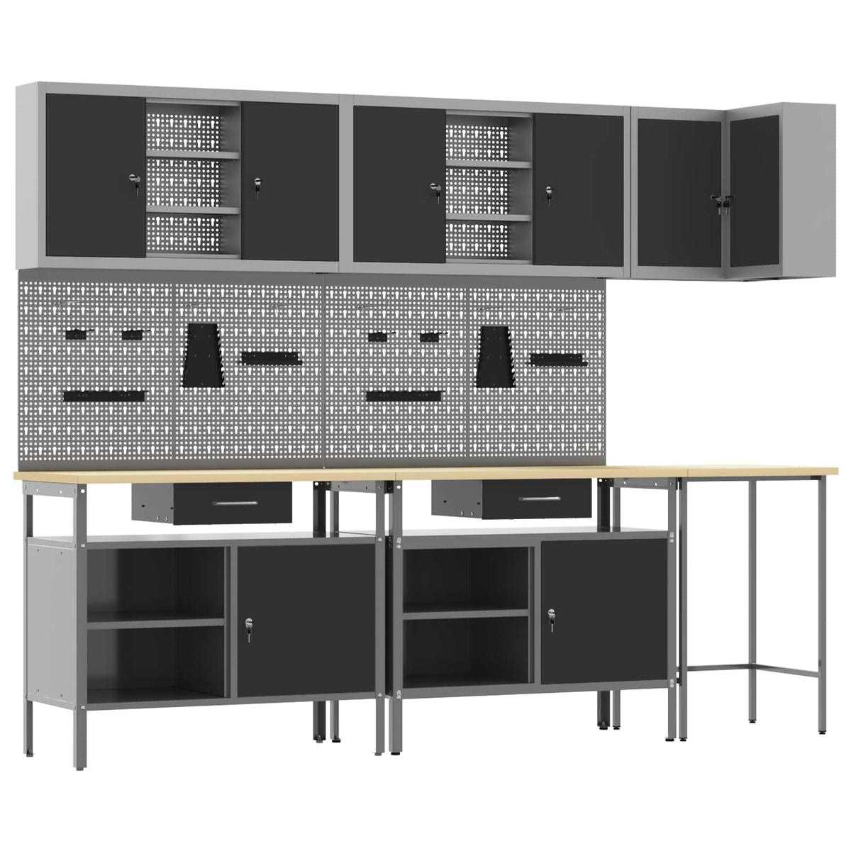 vidaXL Work Cabinet Set with Drawer with Shelf 10 pcs Black and Grey 2