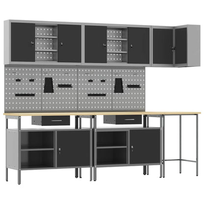 vidaXL Work Cabinet Set with Drawer with Shelf 10 pcs Black and Grey 2