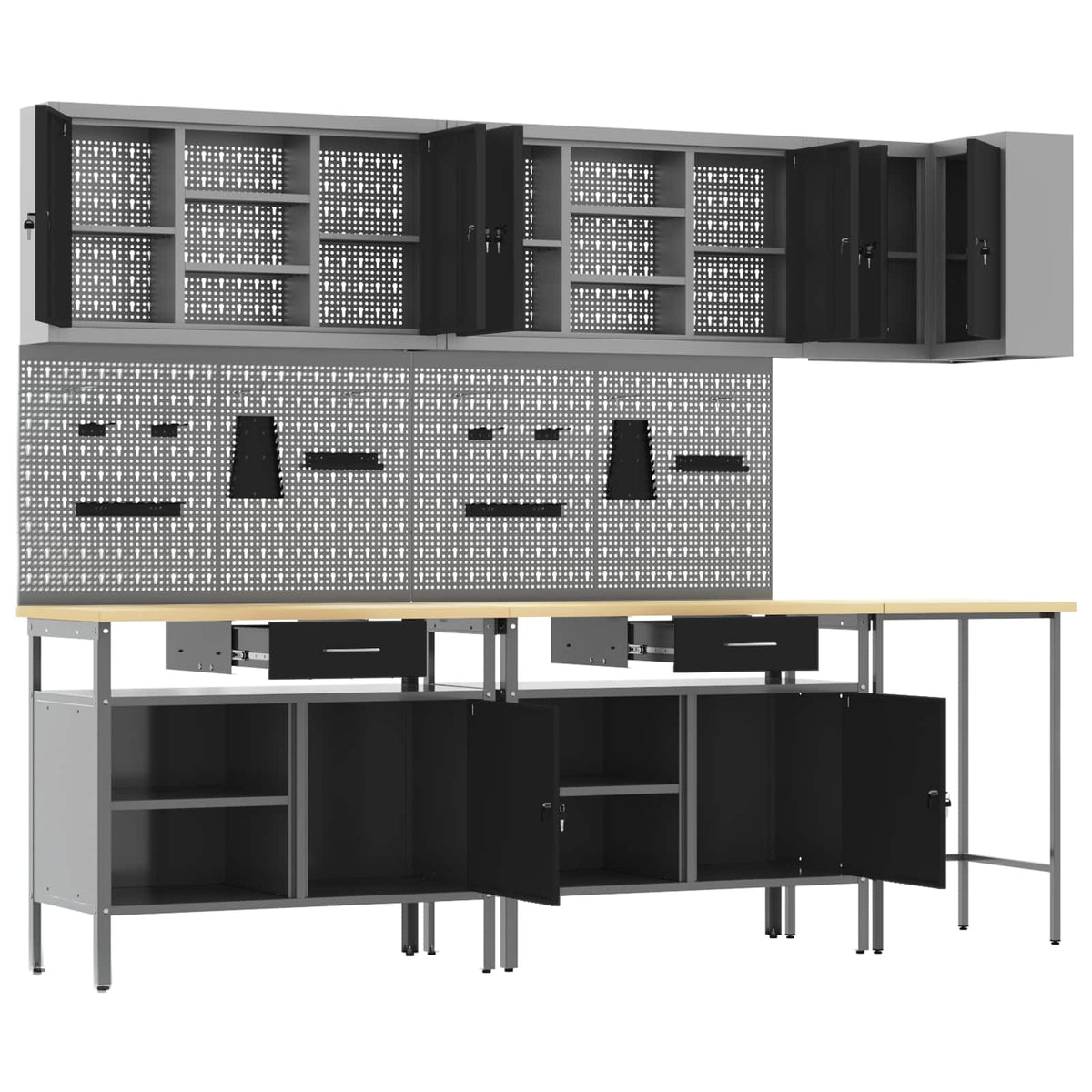 vidaXL Work Cabinet Set with Drawer with Shelf 10 pcs Black and Grey 6