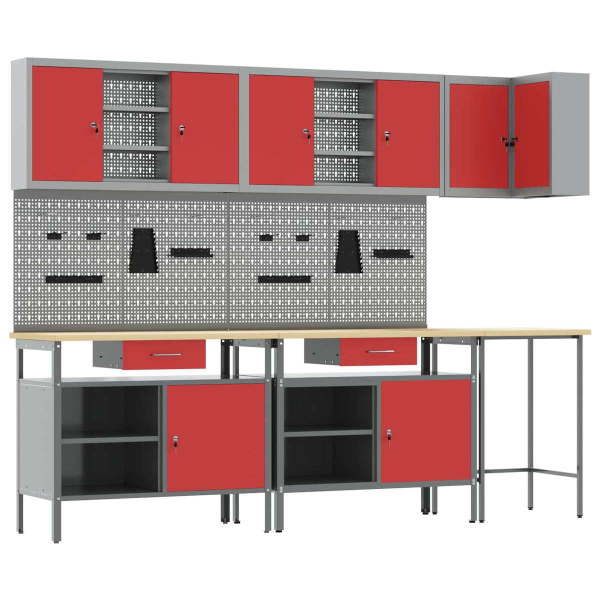 vidaXL Work Cabinet Set with Drawer with Shelf 10 pcs Red and Grey 3