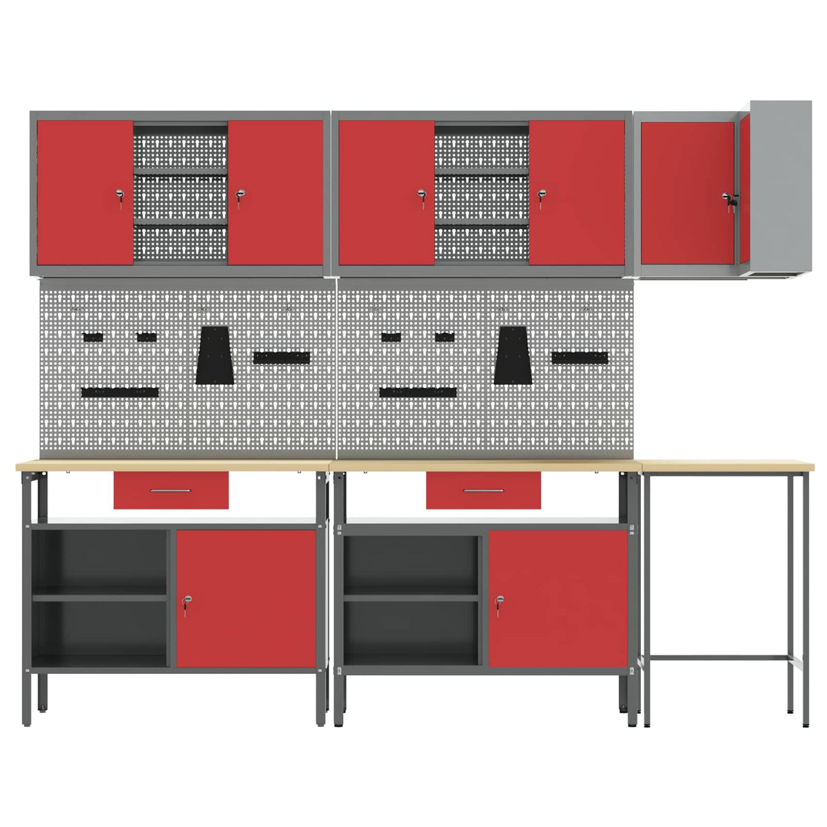 vidaXL Work Cabinet Set with Drawer with Shelf 10 pcs Red and Grey 4