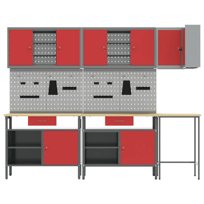 vidaXL Work Cabinet Set with Drawer with Shelf 10 pcs Red and Grey 4