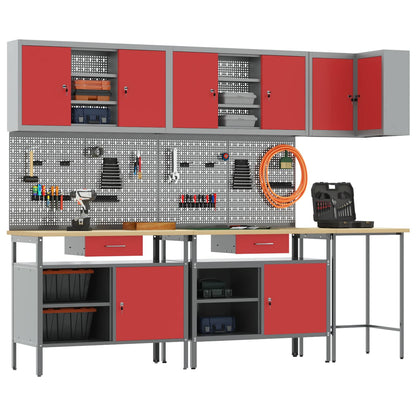 vidaXL Work Cabinet Set with Drawer with Shelf 10 pcs Red and Grey 2