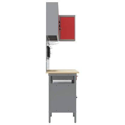 vidaXL Work Cabinet Set with Drawer with Shelf 10 pcs Red and Grey 6