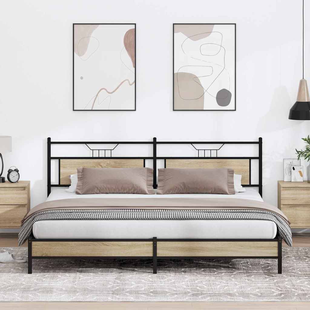 Bed Frame without Mattress Engineered Wood Sonoma Oak with Headboard & Low Footboard 193 cm 201 cm