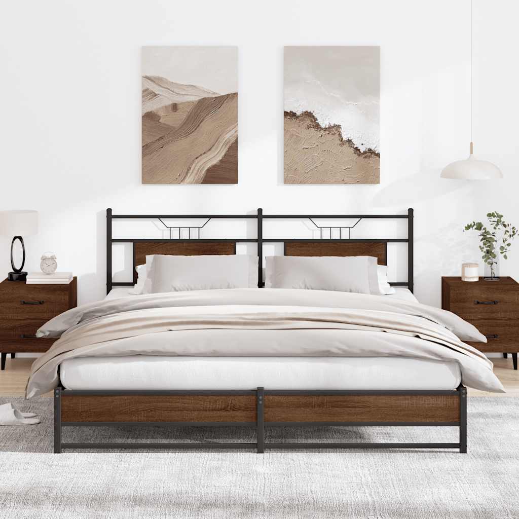 Bed Frame without Mattress Engineered Wood Brown Oak with Headboard & Dual Low Footboard 183 cm 213 cm