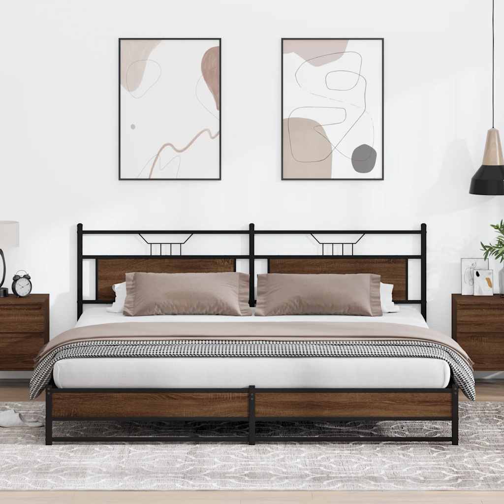 Bed Frame without Mattress Engineered Wood Brown Oak with Headboard & Dual Low Footboard 193 cm 201 cm