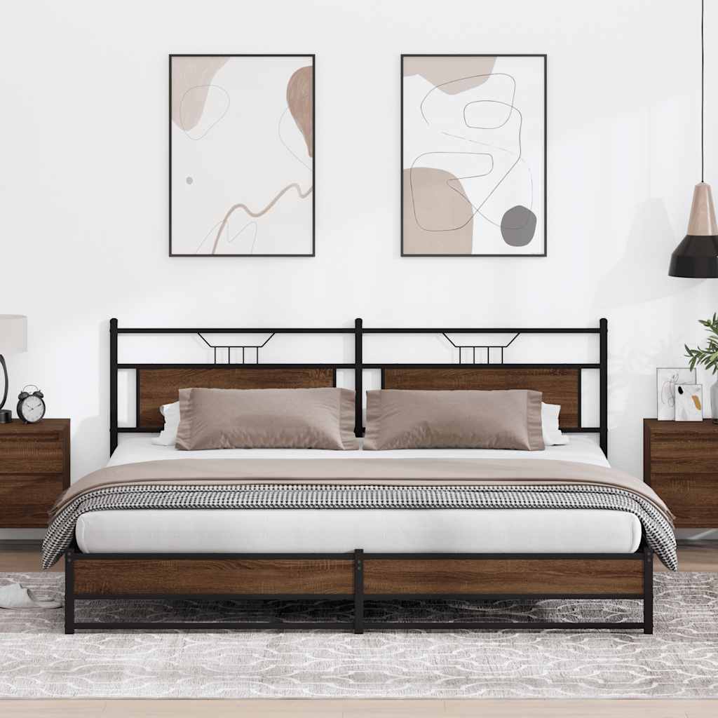 Bed Frame without Mattress Engineered Wood Brown Oak with Headboard & Dual Low Footboard 200 cm 200 cm