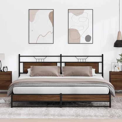 Bed Frame without Mattress Engineered Wood Brown Oak with Headboard & Dual Low Footboard 200 cm 200 cm