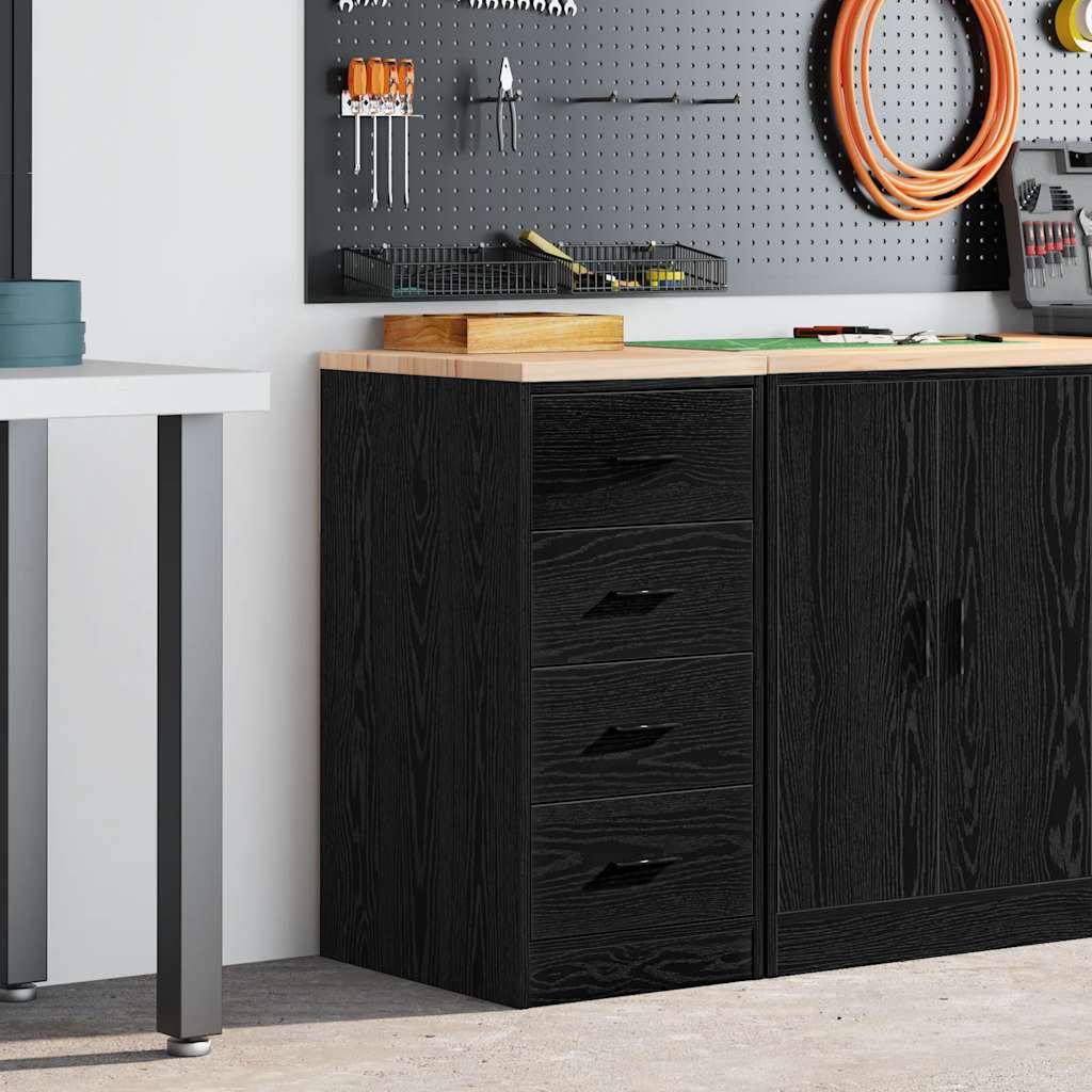 Garage Storage Cabinet Solid Wood Pine 40 x 51 x 85 cm 4 Drawers Black