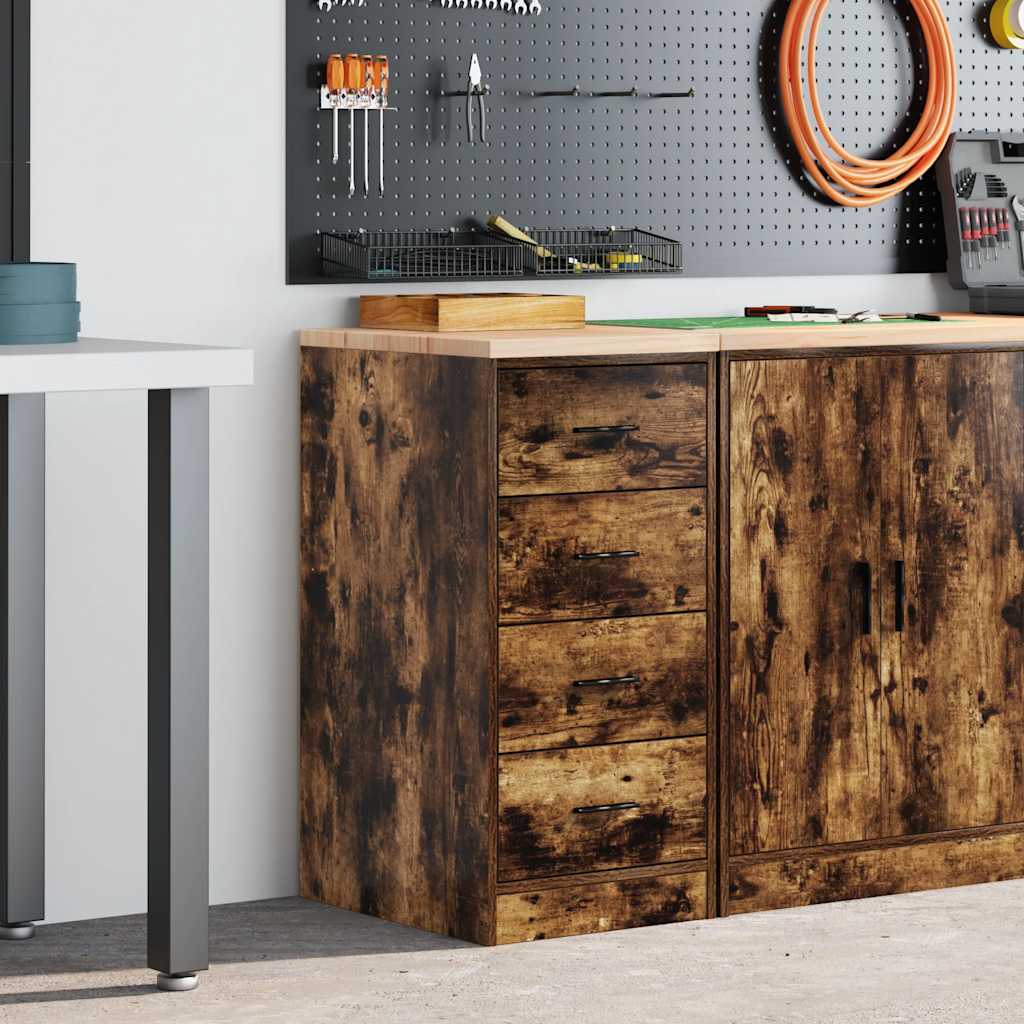 Garage Storage Cabinet Solid Wood Pine 40 x 51 x 85 cm 4 Drawers Smoked oak
