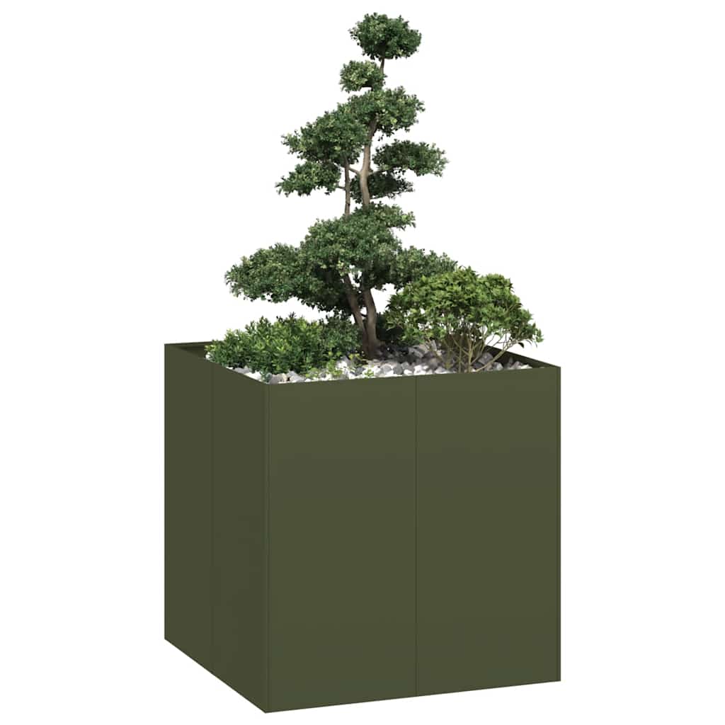 Planter Steel Depth 80 cm Height 80 cm Olive green 80 cm