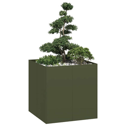 Planter Steel Depth 80 cm Height 80 cm Olive green 80 cm