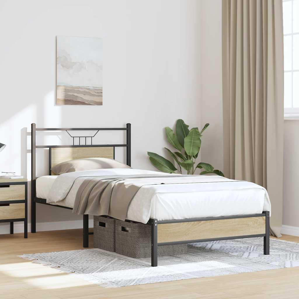 Bed Frame without Mattress Engineered Wood Sonoma Oak with Headboard & Low Footboard 90 cm 200 cm