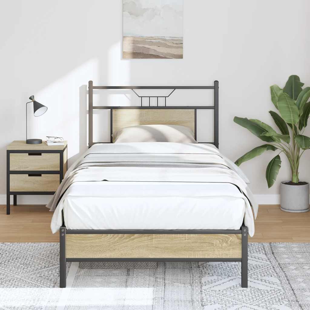 Bed Frame without Mattress Engineered Wood Sonoma Oak with Headboard & Low Footboard 90 cm 200 cm