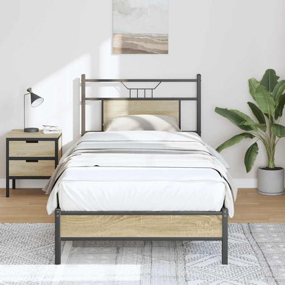 Bed Frame without Mattress Engineered Wood Sonoma Oak with Headboard & Low Footboard 90 cm 200 cm