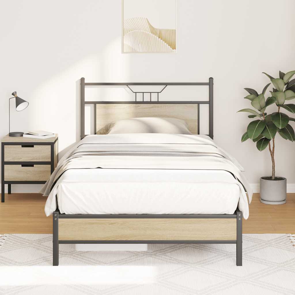 Bed Frame without Mattress Engineered Wood Sonoma Oak with Headboard & Low Footboard 100 cm 200 cm