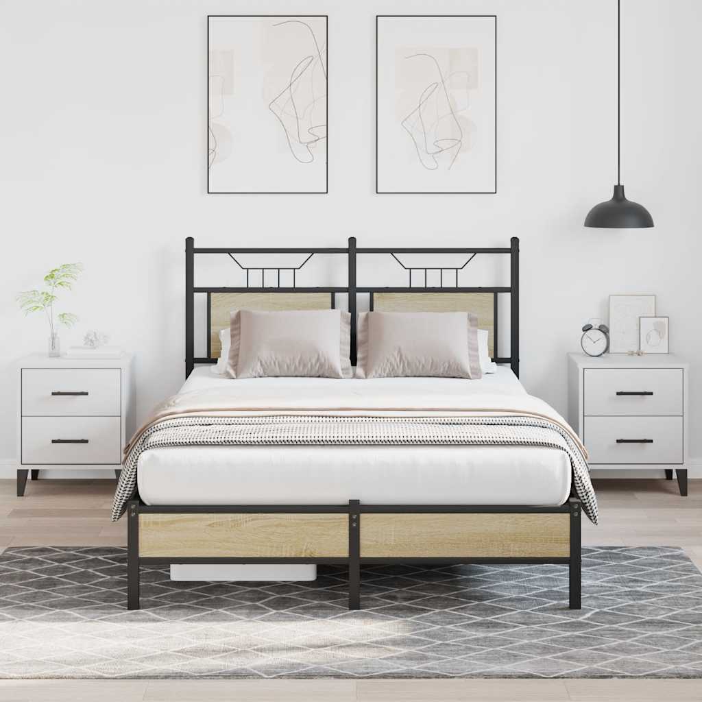 Bed Frame without Mattress Engineered Wood Sonoma Oak with Headboard & Low Footboard 120 cm 190 cm