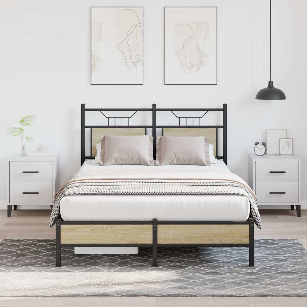 Bed Frame without Mattress Engineered Wood Sonoma Oak with Headboard & Low Footboard 120 cm 200 cm