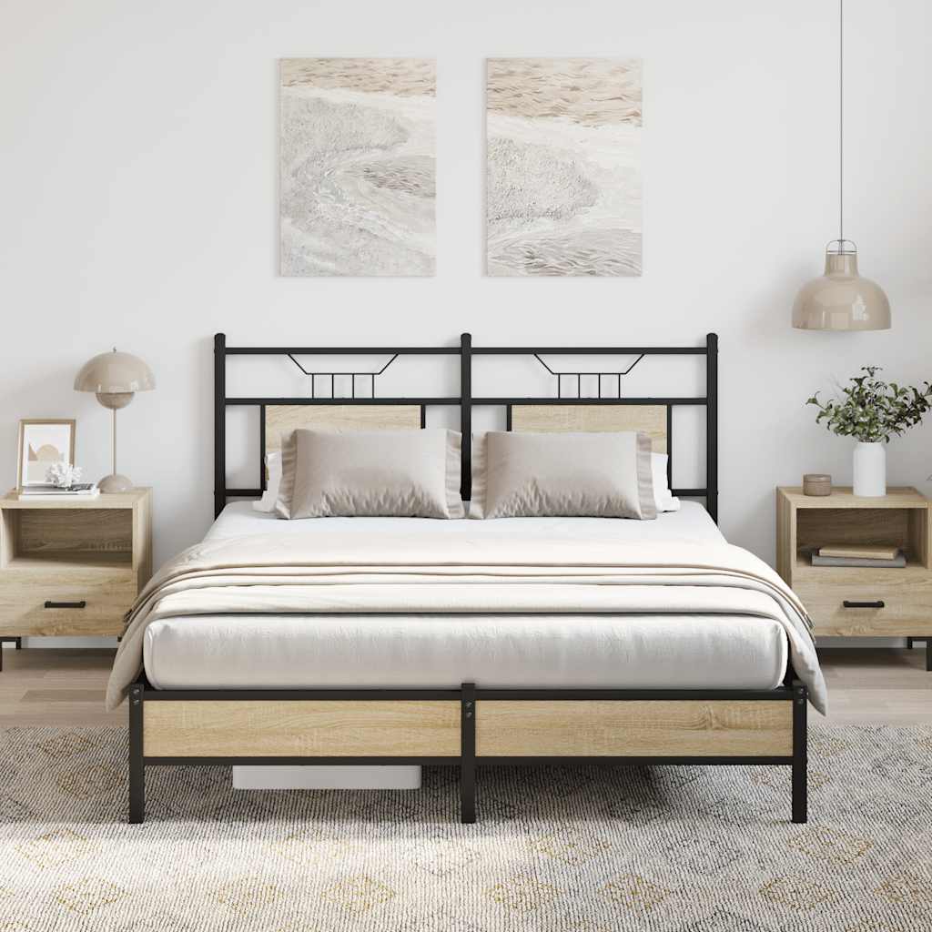 Bed Frame without Mattress Engineered Wood Sonoma Oak with Headboard & Low Footboard 137 cm 190 cm