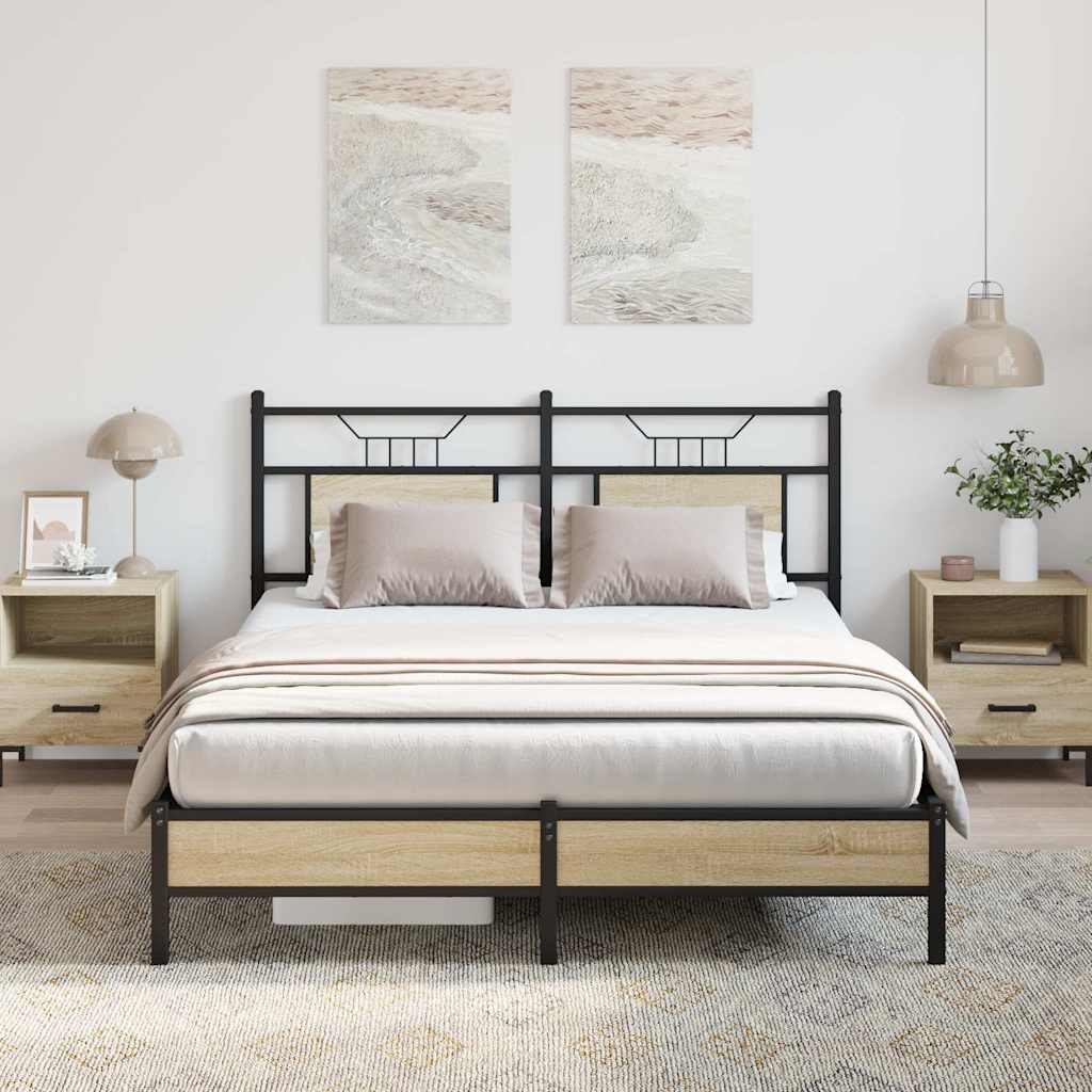 Bed Frame without Mattress Engineered Wood Sonoma Oak with Headboard & Low Footboard 140 cm 190 cm