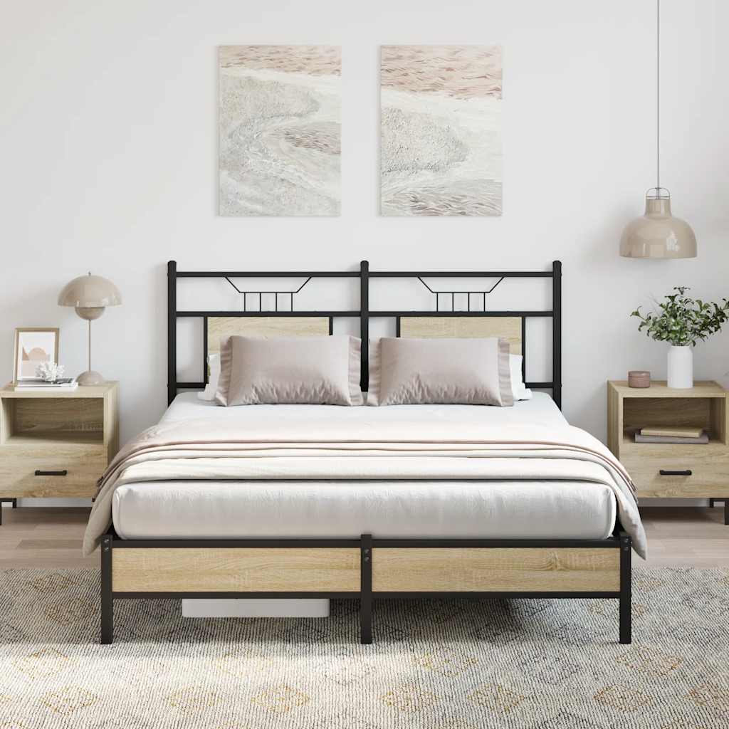 Bed Frame without Mattress Engineered Wood Sonoma Oak with Headboard & Low Footboard 140 cm 200 cm