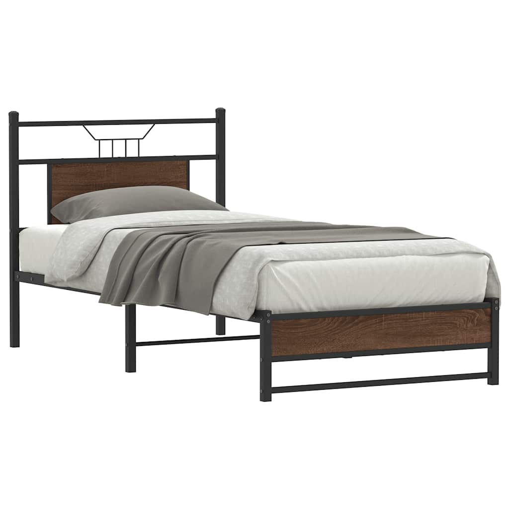 Bed Frame without Mattress Engineered Wood Brown Oak with Headboard & Dual Low Footboard 75 cm 190 cm