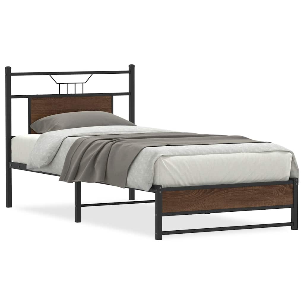 Bed Frame without Mattress Engineered Wood Brown Oak with Headboard & Dual Low Footboard 90 cm 190 cm