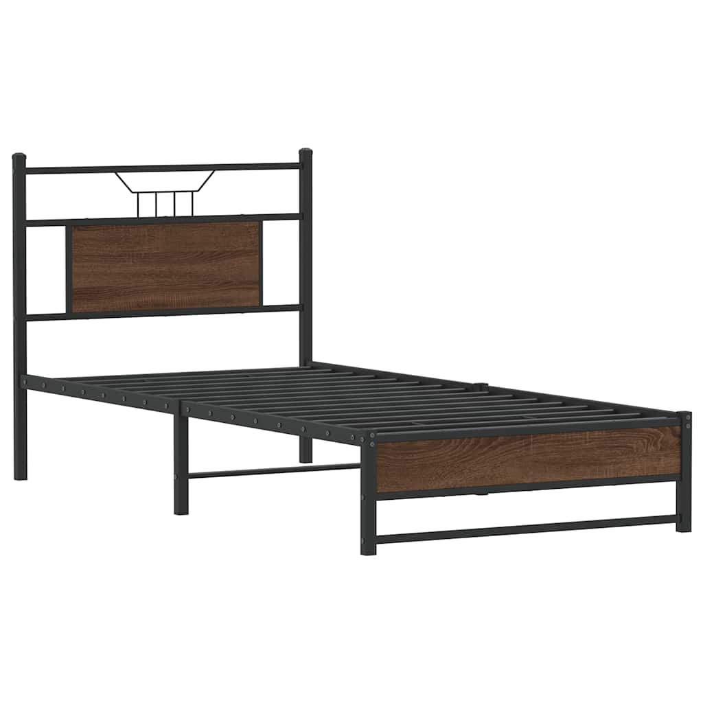 Bed Frame without Mattress Engineered Wood Brown Oak with Headboard & Dual Low Footboard 90 cm 190 cm