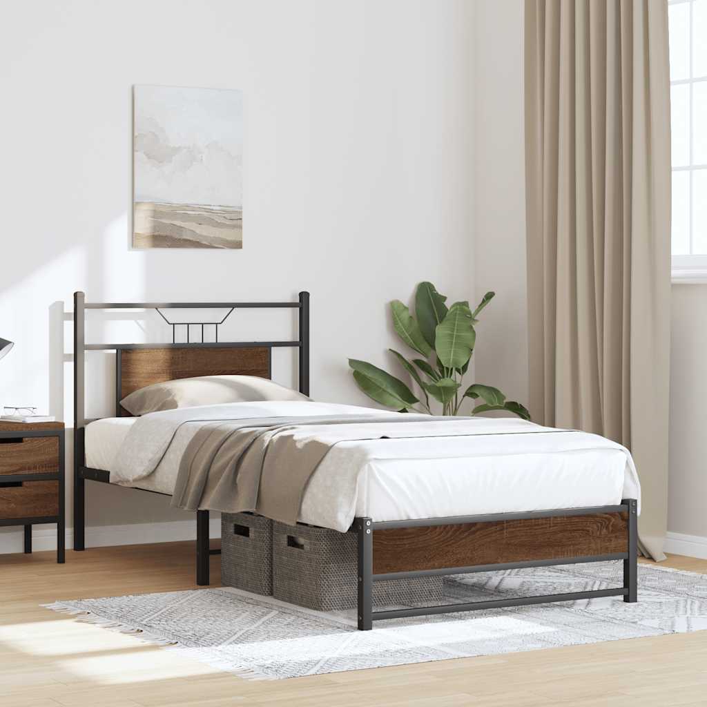 Bed Frame without Mattress Engineered Wood Brown Oak with Headboard & Dual Low Footboard 90 cm 190 cm