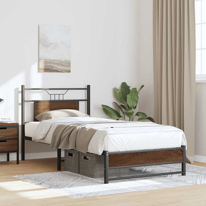 Bed Frame without Mattress Engineered Wood Brown Oak with Headboard & Dual Low Footboard 90 cm 190 cm