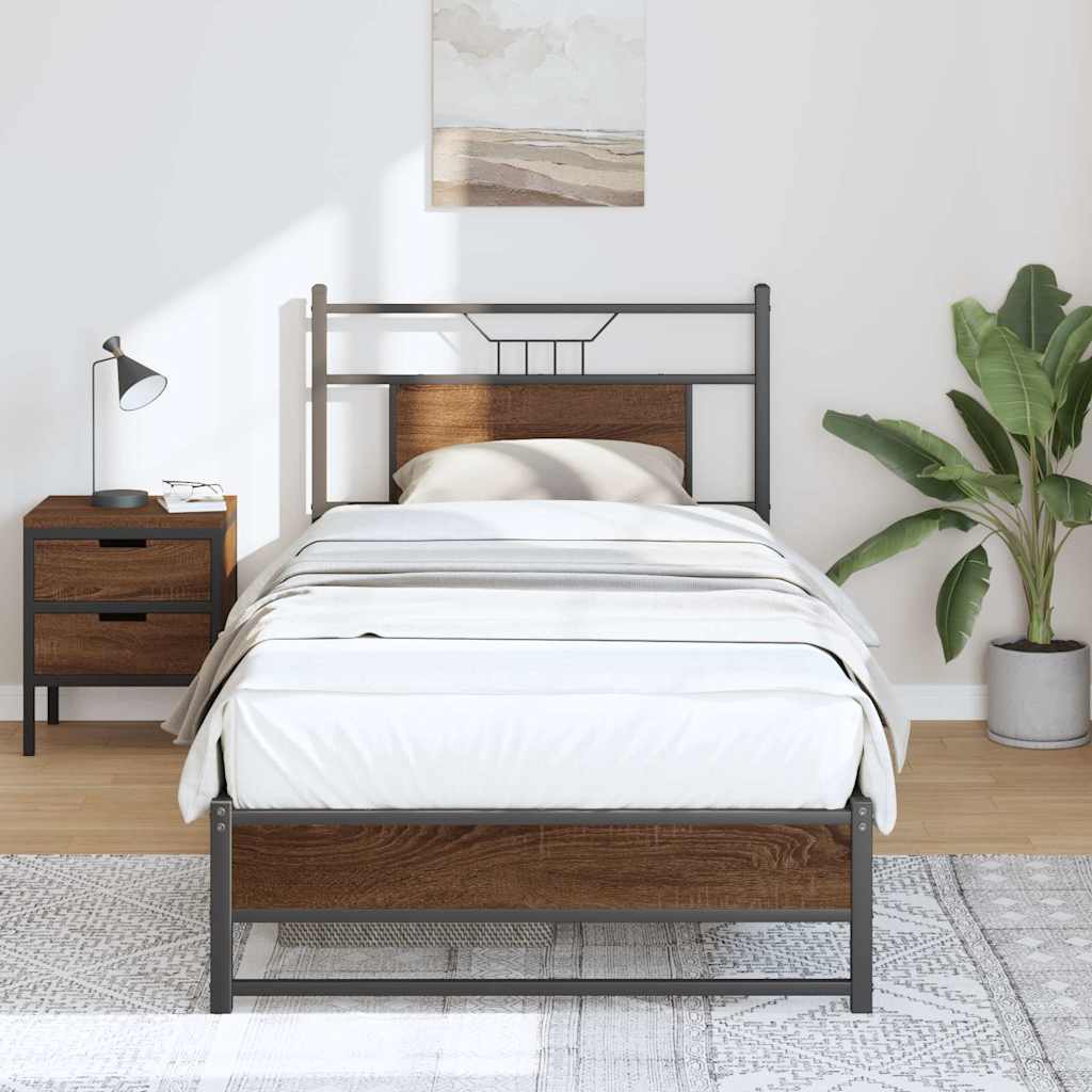 Bed Frame without Mattress Engineered Wood Brown Oak with Headboard & Dual Low Footboard 90 cm 190 cm