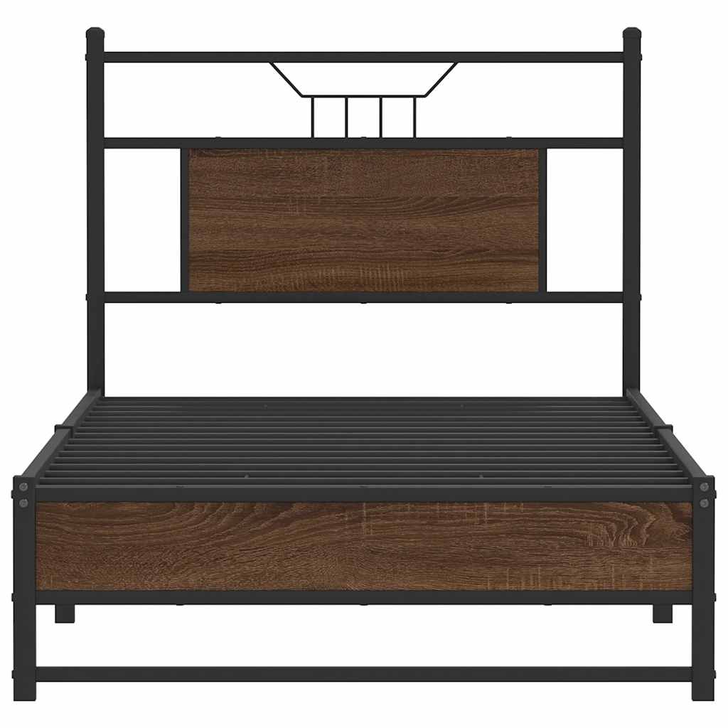 Bed Frame without Mattress Engineered Wood Brown Oak with Headboard & Dual Low Footboard 90 cm 190 cm