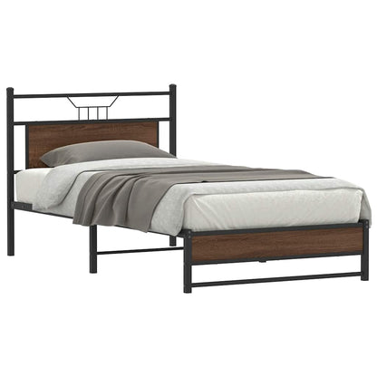 Bed Frame without Mattress Engineered Wood Brown Oak with Headboard & Dual Low Footboard 100 cm 190 cm