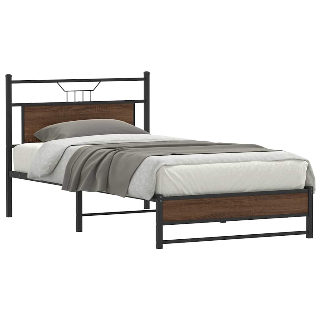 Bed Frame without Mattress Engineered Wood Brown Oak with Headboard & Dual Low Footboard 107 cm 203 cm