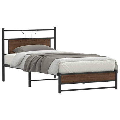 Bed Frame without Mattress Engineered Wood Brown Oak with Headboard & Dual Low Footboard 107 cm 203 cm